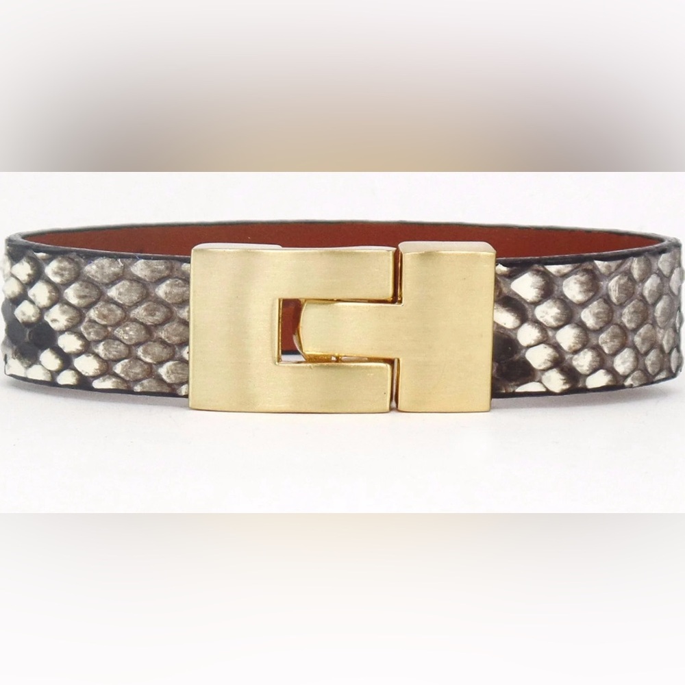 leighelena Single Jigsaw Bracelet Natural Python Silver Buckle